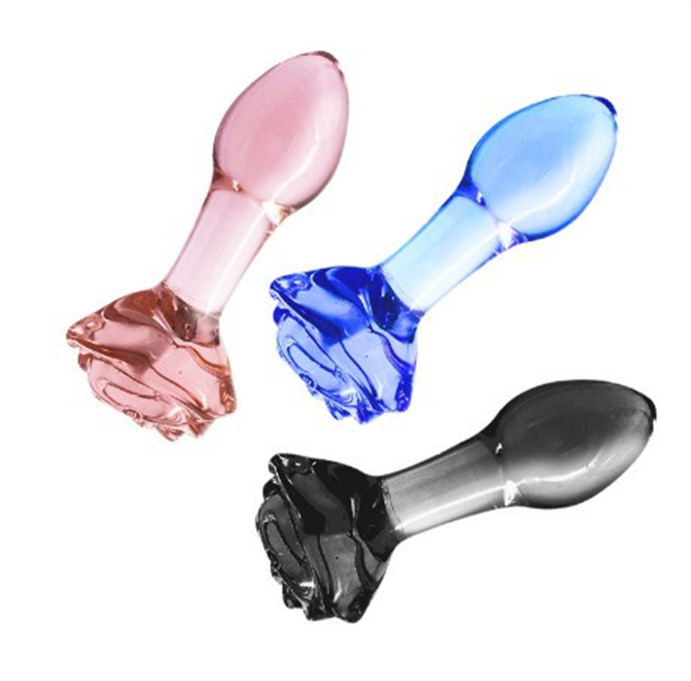 Three Colors Optional Rosebud Anal Glass Plug