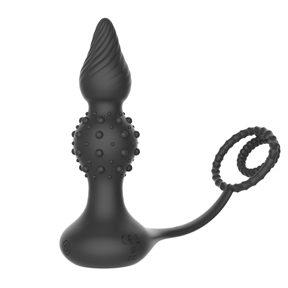Black Double Ball Anal Butt Toy with Thread and Salient