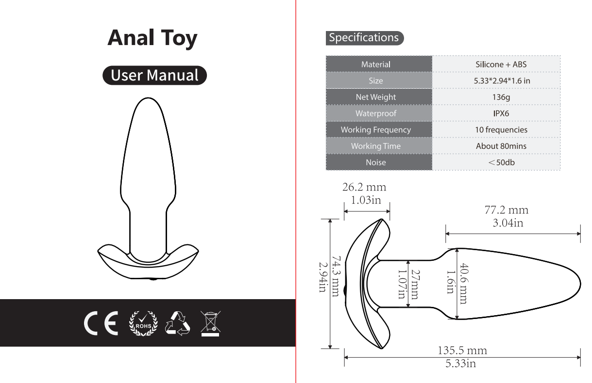 Sexy black butt plug anal toy user manual photo