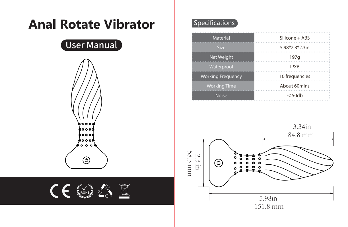 Ebony tapered butt plug anal rotate vibrator user manual photo